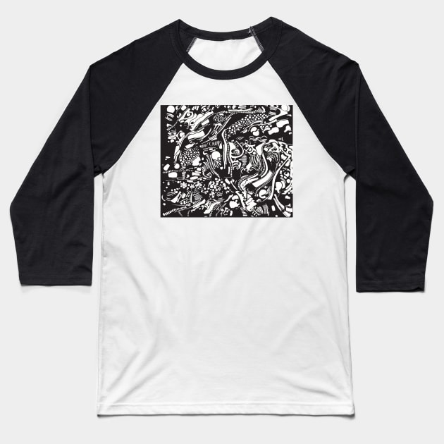 black and white tree pattern Baseball T-Shirt by BraveCoward